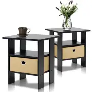 Furinno End Table Bedroom Night Stand With Bin Drawer Set of 2 Espresso/Brown