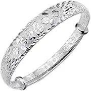 Fashion Bracelet,Gifts for Mum,925 Silver Bracelet Vintage Adjustable Chinese Lucky Cuff Bangle Sterling Silver Jewellery Birthday Gifts for Sisters Friend Couples Mom