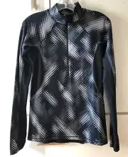 NWT Athleta Printed Superlux Half-Zip Long Sleeve Top BLACK Size XS MSRP $79