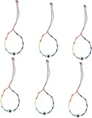 [COLLBATH] 6pcs Rainbow Bracelet Evil Eye Bracelets Couples Bracelets Kabbalah Bracelet Blue Beads Evil Eyes Bracelets Bond Bracelets for Couples Turkish Lovers Jewelry Cotton Lucky