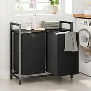 Glee2mixy Laundry Basket Organizer, Laundry Hamper with Shelf & 2 Pull-Out Removable Bags, Dirty Clothes Hamper Organizer for Laundry Room Bathroom and Dorm, 2 x 11.8 gallons (44.5L)