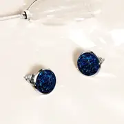 Amalgam White Gold Layered Blue Stone Stud Earrings 15mm
