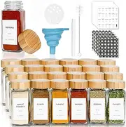 SUROQUE Spice Jars with Labels 24pcs Spice Organization for Cabinet Glass Spice Jars with Bamboo Lids Spices and Seasonings Set Seasoning Containers for Spice Rack Kitchen Organizers and Storage