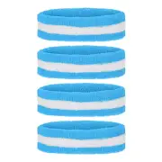 4 Pcs Sweatband Headbands Terry Cloth for Women Men Sports Light Blue White
