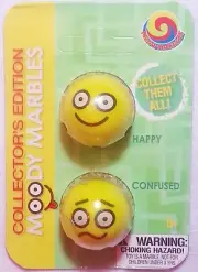 GLASS MOODY MARBLE PACK "HAPPY & CONFUSED" TWO 1" SHOOTERS BY MEGA MARBLES