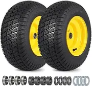 16x6.50-8 Tubeless Tire and Wheel, 16x6.5-8 Lawn Mower Tires, 3"-4.5" Offset Hub, 3/4" or 5/8" Bearing, Universal Fit Riding Mower and Garden Tractor Front Wheel, 4 Ply, S-Turf Pattern, 2 Pack