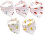 UPKOCH 5Pcs Saliva Towels Cotton Muslin Drool Bibs for Soft and Absorbent Feeding Towels Watermelon Banana Kiwi Pineapple Strawberry Designs
