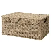 Scalloped Edge Wicker Basket with lid, Wicker Storage Basket with Built-in Ha...