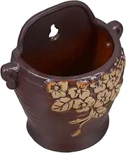 CIMAXIC Retro Green Pothos Wall Hanging Ceramic Mini Planter Black Ceramic Small Wall Mounting Flower Pot Decor 1pc