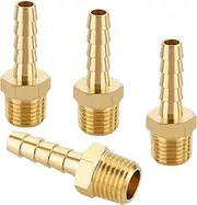 KOOTANS 4 Pack 1/4" Barb to 1/4" NPT Male Pipe Brass Hose Fitting, Adapter