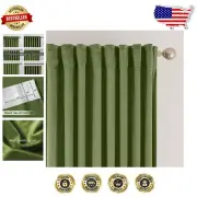 Luxurious Green Velvet Curtains - Set of 2, 52" x 96" - Light-Filtering & Ins...