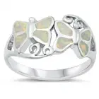 Butterflies Ring Rhodium Plated Sterling Silver 925 White Lab Opal Size 5 - 10