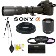TELEPHOTO ZOOM LENS 500mm -1000mm + ACCESSORIES + TRIPOD FOR SONY ALPHA DSLR
