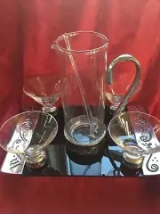 NIB FLAWLESS Stunning LENOX Set of 7 Crystal SPYRO MARTINI PITCHER GLASSES TRAY