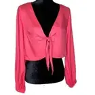 Forever 21 Womens Long Sleeve Tie-Front Cropped Blouse Pink Size Small V Neck