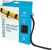 VELCRO Brand | One-Wrap Reusable Ties | Multi-Purpose Ties Perfect Desk Accessories for Cable Management & Home Improvement | Black | 10mm x 15m