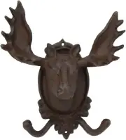 Cast Iron Heirloom Western Rustic Bull Moose Head Wall Double Hooks Decor Plaque