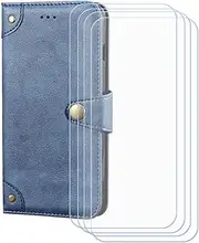 LCEHTOGYE Cover for Motorola Moto G55 5G + 4 Slice HD Tempered Glass,Shell BracketBumper Protective Back Case - Anti-Scratch Screen Protector for Motorola Moto G55 5G - HZLD -Blue
