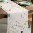 Linen Table Runner 72" Floral Watercolor for Spring Easter Dining Entryway Decor
