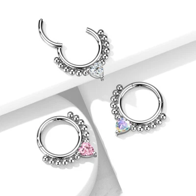 All Surgical Steel Heart CZ Precision Hinged Segment Ring Septum Ring Daith Ring