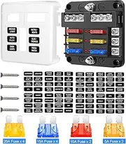 6 Way 12V Fuse Box 12Volt Blade Fuse Block, 6 Circuit with Negative Bus Waterproof Fuse Box Holder with LED Indicator for 12V/24V Automotive Golf Cart Truck Car Boat Marine RV Van Vehicle