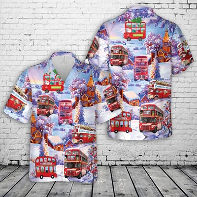Double Decker Bus Christmas Hawaiian Shirt, Casual Shirt For Men