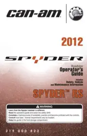 New Can-Am Spyder RS 2012 Roadster Owners Operators Manual Paperback FREE S&H