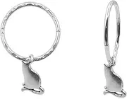 [Serenity Sleepers] 925 Solid Sterling Silver Faceted Sleeper Hoop Earrings For Women | Silver Kitty Cat Drop Dangle Charm Earring