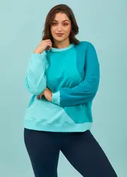 [Taking Shape] Taking Shape Active Cotton Spliced Sweatshirt Size 16 in Deep Peacock / Multi - Plus Size Women's Tops & T Shirts Deep Peacock / Multi