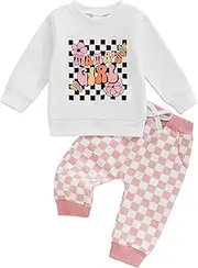 [mlpeerw] Toddler Baby Girl Fall Winter Outfit Mamas Girl Long Sleeve Checkerboard Sweatshirt Jogger Pant Infant Clothes Set