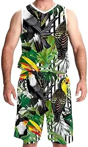 [KQNZT] Basketball Jerseys Shorts Sport Set, Personalized Jersey, Men's Lightweight Rec Tanks, Tropical Jungle Parrot