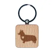 Pembroke Welsh Corgi Dog with Heart Engraved Wood Square Keychain Tag Charm