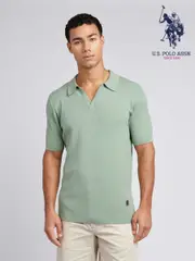 U.S. Polo Assn. Green Mens Texture Open Collar Knit 100% Cotton Polo Shirt (F61761) | $150