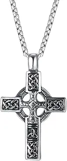 [TURTLEDOVE] Trinity Celtic Cross Necklace - Stainless Steel Triquetra Knot Irish Pendant - Jesus Crucifix Cross