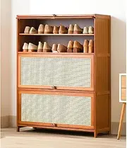 Bamboo Shoe Storage Cabinet, Free Standing Shoe Shelf Storage Rack with Flip Doors Portable Shoes Heels Sneakers Shelf Rack Organizer for Home Entryway Hallway,B,80 * 32 * 106cm