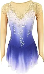 [JRUIA] Lady's Ice Roller Skating Costume Girls Dance Figure Skating Dress Artistic Gymnastics Leotard Skirt Gradient