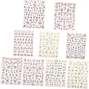 minkissy 1set Self Adhesive Christmas Nail Stickers Nail Art Decals for Holiday Parties Daily Use Unique Fashion Patterns for 9sheets