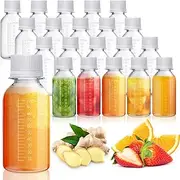 Zubebe 24 Pcs Plastic Bottles with Caps Clear Ginger Shots Bottles with Lids Leak Proof Small Juice for Freezer Mini Water Containers for Drink Milk Beer Coffee Liquid(3.3 oz)