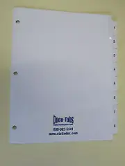 100 SETS # 1-8 Numbered index tab dividers, 3 hole reinforced, $1.44 per set
