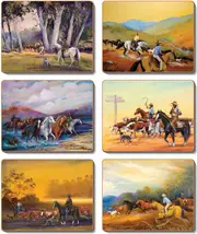 Country Kitchen Man From Snowy River Cinnamon Cork Backed Drink Coasters Set 6