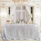 60x102 Inch Silver Tablecloth Christmas Rectangle Silver Sequin Tablecloth Se...