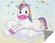 GAIGEO Cute Unicorn Sky Cloud Custom Green Throw Blanket Camping Couch Blanket for Men Women Fun Funny Fleece 70x55 Inch
