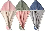 Daseeme 3-Pack Microfiber Hair Turbans, Hair Tissue Wraps, Dry Hair Towels, Super Absorbent Lightweight Bandanas, Women's Hair Tissues to Dry Hair Faster (Pink & Blue & Green)