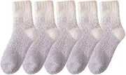 [Jaksairos] Women's Fuzzy Slipper Socks 5/10 Packs Coral Fleece Thickened Gradient Ski Towel Socks Snow Floor Sleep Socks