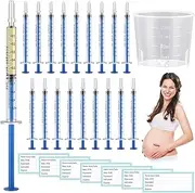 TrelaCo 100 Set Colostrum Collector Kit, Include 100 Pcs Sterile Sealed 1 ml Syringe Without Needle Plastic Colostrum Syringes 100 Pcs Stickers 1 Measuring Cup for Breastmilk Storage Feed