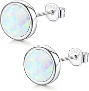 [Kakonia] 6MM/8MM 925 Sterling Silver Opal Earrings for Women Girls Plated 18K White Gold Hypoallergenic Opal Stud Earrings for Women Small Sterling Silver Opal Stud Earrings Jewellery