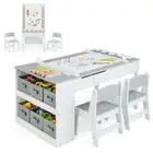 HONEY JOY Kids Art Easel Table & 2 Chairs Set Activity Writing Desk w/Paper Roll