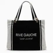 [Saint Laurent] Rive Gauche tote in black and white terry cloth One size Black