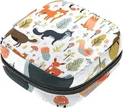 Period Bag,Sanitary Napkin Storage Bag,Animals in The Forest Cartoon,Tampon Holder for Purse