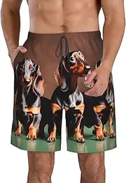 [OdDdot] African Mud Cloth Tribal Print Men's Quick-Dry Swim Trunks,Breathable Swimming Board Shorts, for Summer Surfing Beach Swimwear, Dachshund Weiner Dog, Large